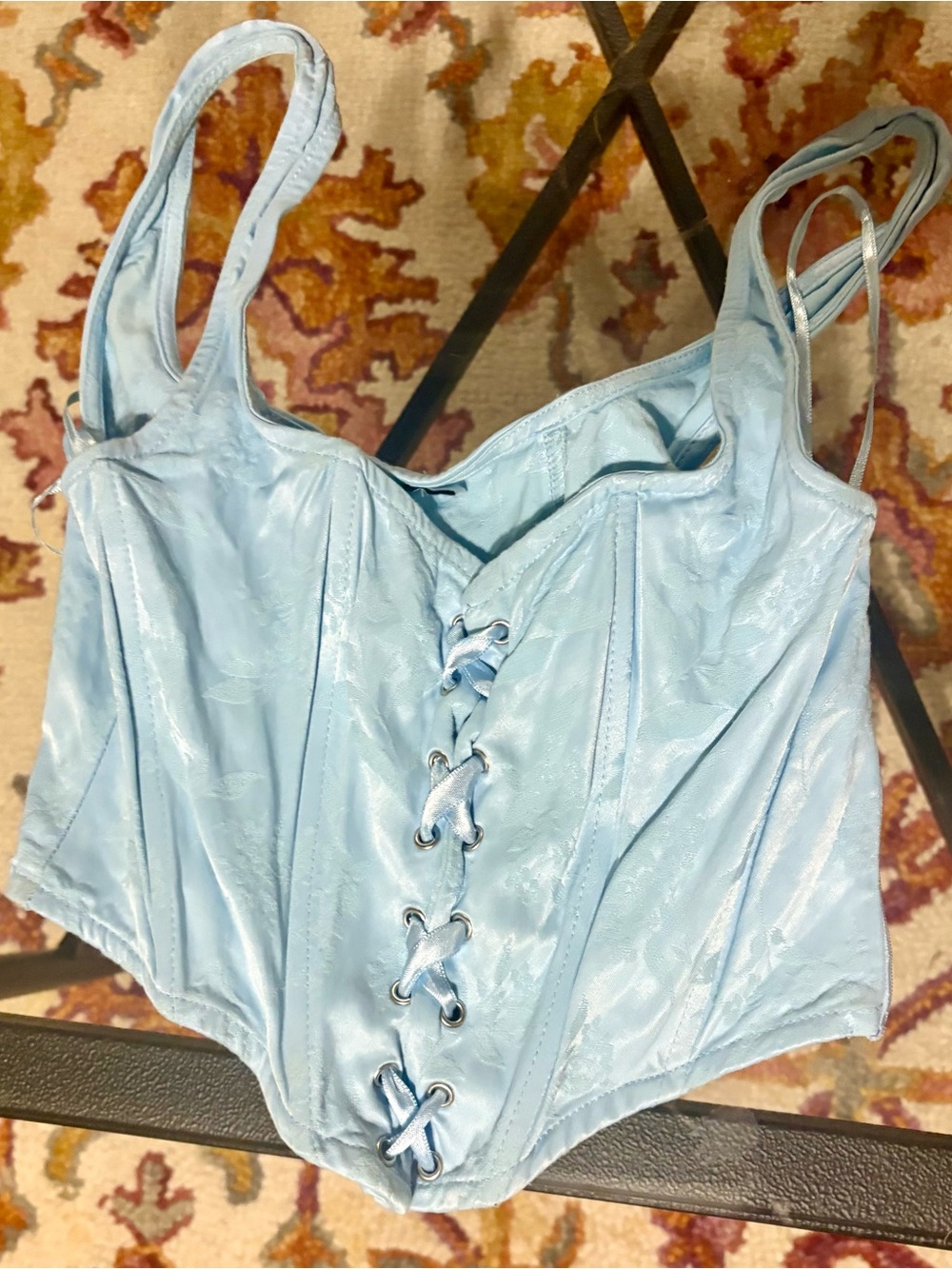 stradivarius Light Blue Satin Cropped Corset Top